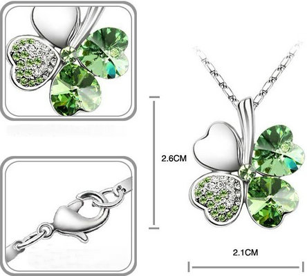 lucky 4 leave clover silver necklace with swarovski crystals