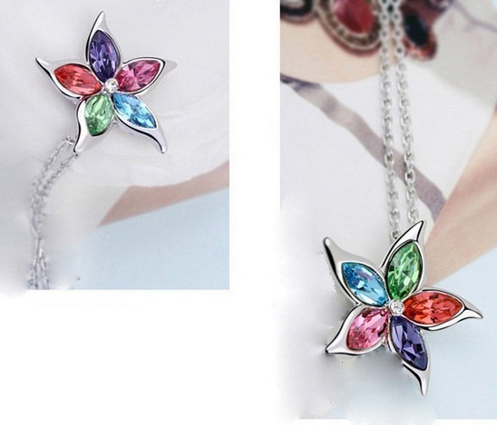 multi colour star flower silver necklace with chain