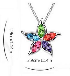 multi colour crystal star flower necklace with silver chain sizes