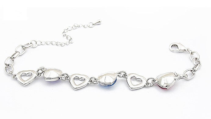 multi colour crystal hearts white gold filled bracelet imported