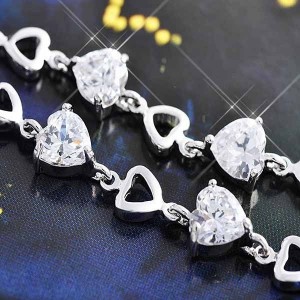 white gold rhodium plated clear hearts tennis bracelet