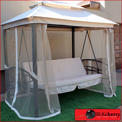 Mechanical Swing with canopy and curtains - powder coated steel framework - includes cushion & curtains