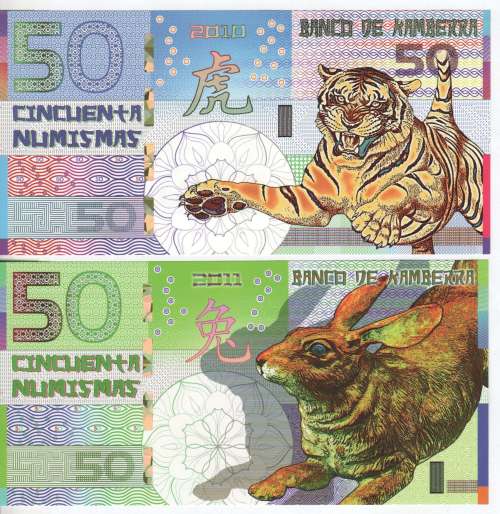 Kamberra - Private issue bill - Fun note - 50 Numismas - Set of 4 from 2010 to 2013 - All nr 3164