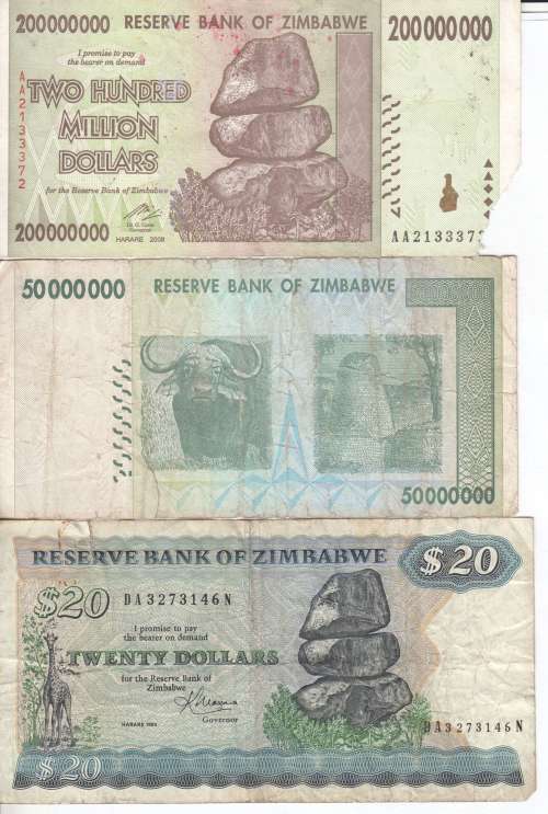 Lot of 9X Zimbabwe banknotes with some damage