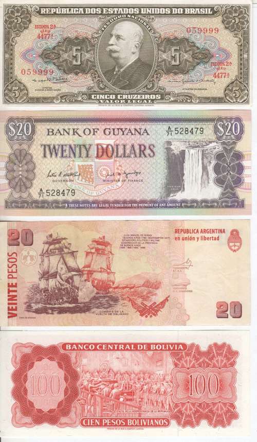 Lot of 10 South America banknotes - Most are uncirculated