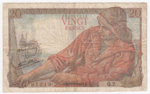 1942 France 20 Francs banknote