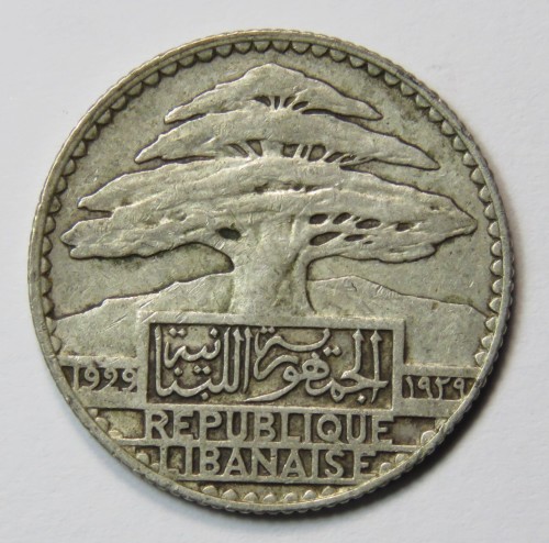 1929 Lebanon silver 25 Piastres - XF