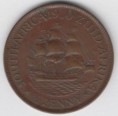1930 SA Union half penny with bad strike '3' error - as per photo