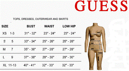 guess dress size chart