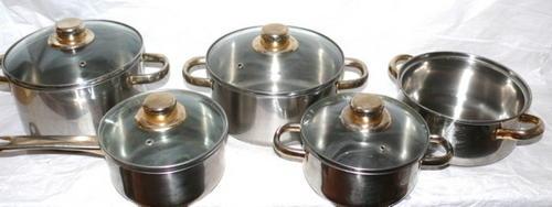 Pots - 8 Piece Stainless Steel ESW 24 CARAT GOLD PLATED Cooking Pots ...