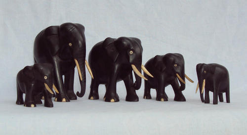 Wooden - RARE~ANTIQUE EBONY AND IVORY ELEPHANT FAMILY~5 ELLIES PERFECT