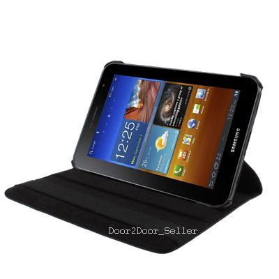 Leather Case for Samsung Galaxy Tab P6200, Full Black Cover Rotating Case for 7