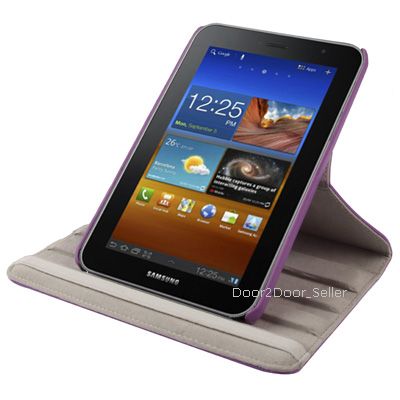 Leather Case for Samsung Galaxy Tab P6200 & P3100, Full Purple Cover Rotating Case for 7