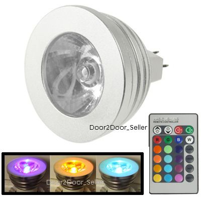 MR16 RGB Colour changing LED spot light with remote control, 3Watt