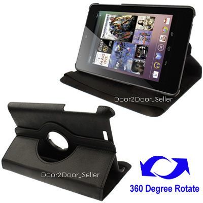 Black Leather Case for the Google Nexus 7 Rotating Cover