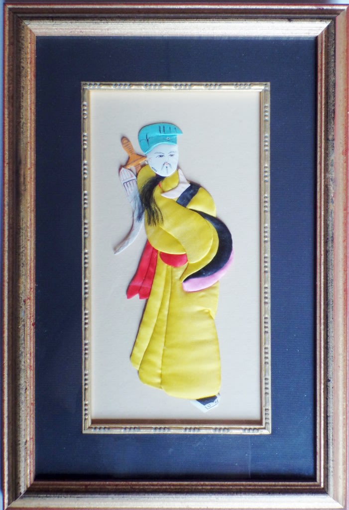 framed chinese silk applique figures