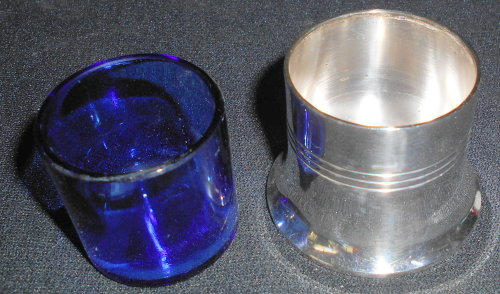 Vintage John Turton & Co A1 Silver Plate Container with Cobalt Blue Glass Insert