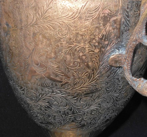 Massive Highly Detailed Brass Amphora Vase with Snake Head Handles