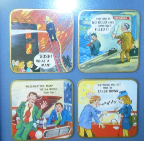 Vintage Set of 6 Risque Comic Cork Drinks Coasters