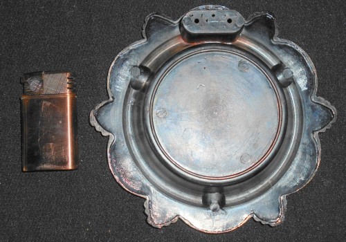 Large Combination Copper Tone Metal Ashtray with Matching Electric Lighter