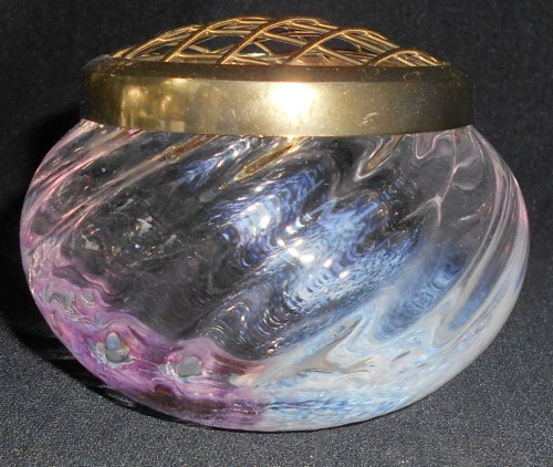 Art Glass Pink and Blue Swirl Rose Bowl