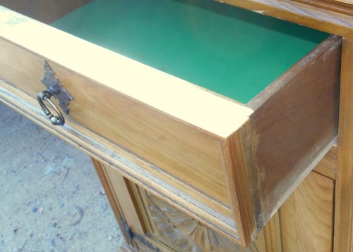 Solid Oak 2 Drawer, Carved Cupboard Doors Sideboard Server