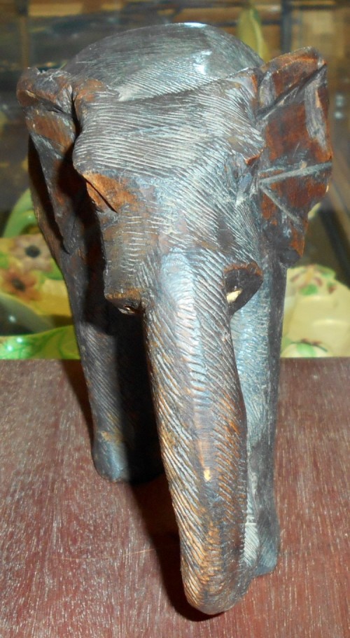 Vintage Hand Carved Large Wood Elephant