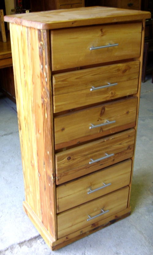 YELLOW WOOD / IMBUIA TALL 6 DRAWER CHEST OF DRAWERS