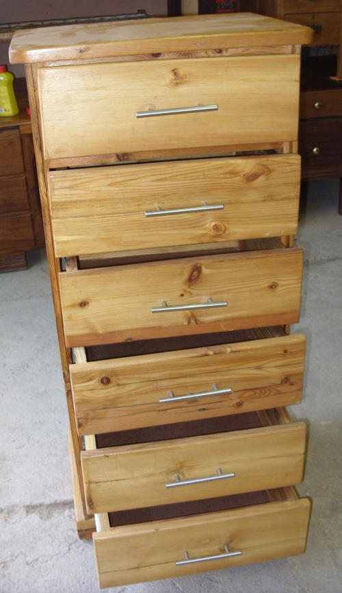 YELLOW WOOD / IMBUIA TALL 6 DRAWER CHEST OF DRAWERS