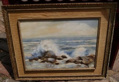 Waves Washing Over Rocks Oil Painting