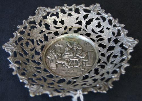 Antique Dutch Hallmarked Pieced Silver Snack Dish - 135.2gms