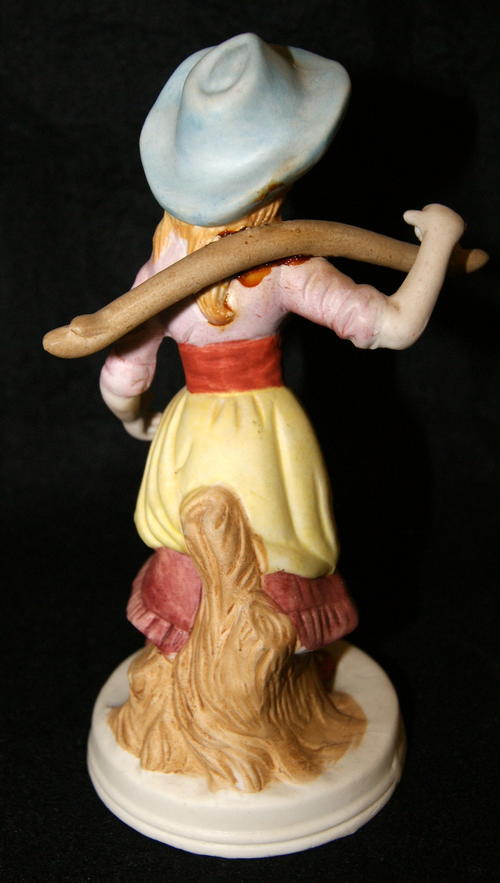 Vintage Ceramic Farm Girl Carrying Log Figurine