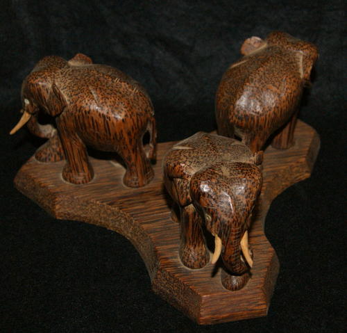 Wooden Carving Of A Trio Of Elephants...Beautifully Crafted
