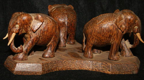 Wooden Carving Of A Trio Of Elephants...Beautifully Crafted
