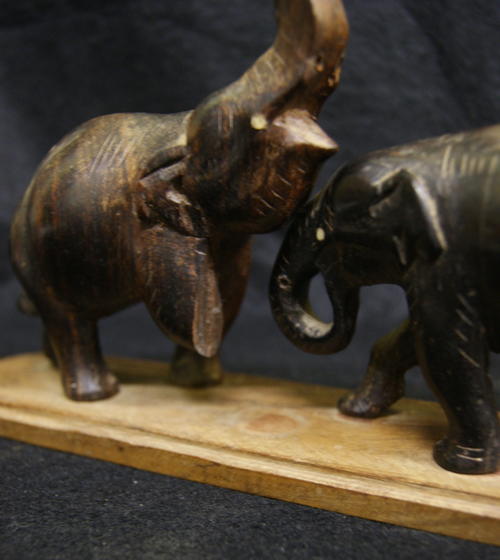 Wooden Carving Of 2 Elephants Facing Each Other...Beautifully Crafted