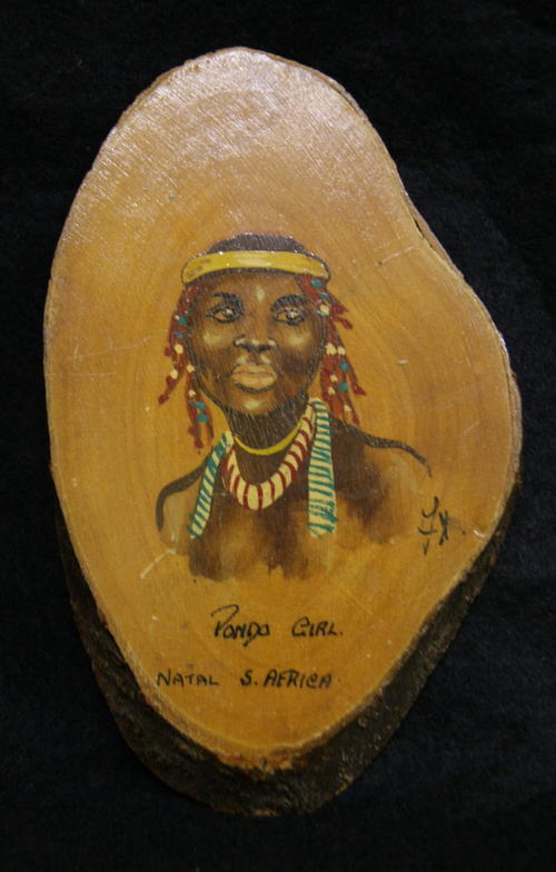 Hand Painted Bantu Pondo Woman on Piece of Wood