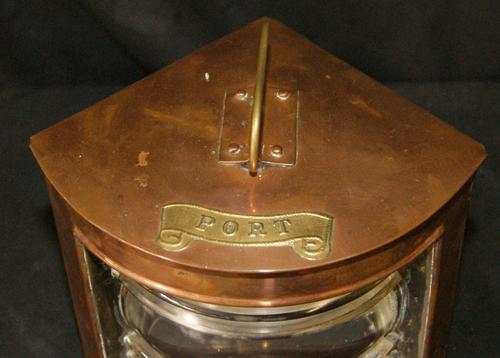 Vintage Nautical Port Side Copper and Brass Red Signal Electric Lantern