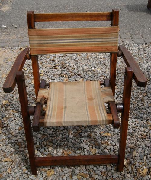 Vintage Children's Canvas Wood Fold Up Chair