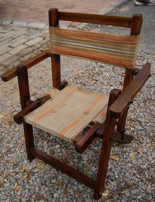 Vintage Children's Canvas Wood Fold Up Chair
