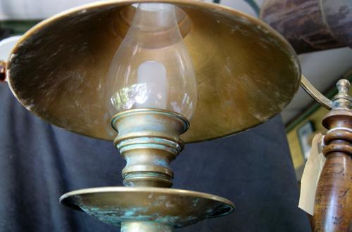 Vintage 1960's Large Brass and Wood Hurricane Lamp