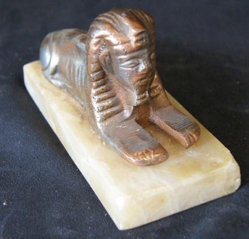 Vintage Bronze Egyptian Sphinx Bust on Marble Plinth