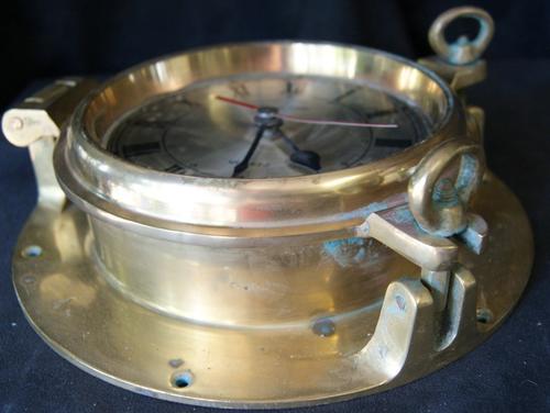 Antique Brass Nautical Porthole Clock - Battery Quartz