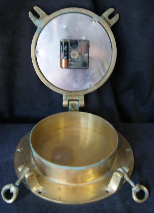 Antique Brass Nautical Porthole Clock - Battery Quartz