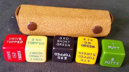 Indoor Golf Game 5 dice and instructions in leather holder