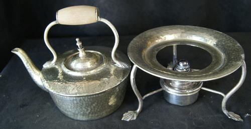 Antique Fine JC & Co EPNS Hand Beaten Teapot and Burner