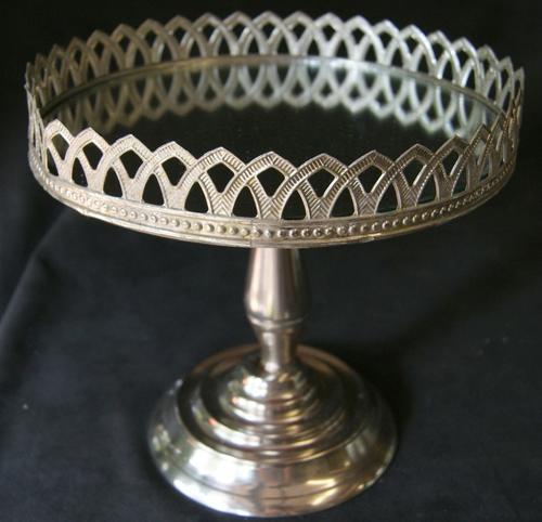 Vintage Pierced Silver Plated Mirrored Cake Stand