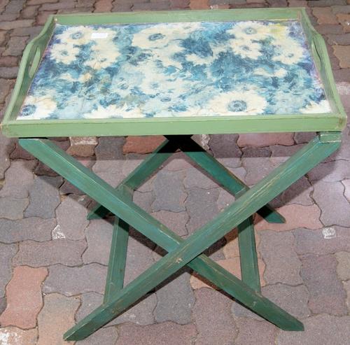 Vintage Large Green Serving Tray with Stand