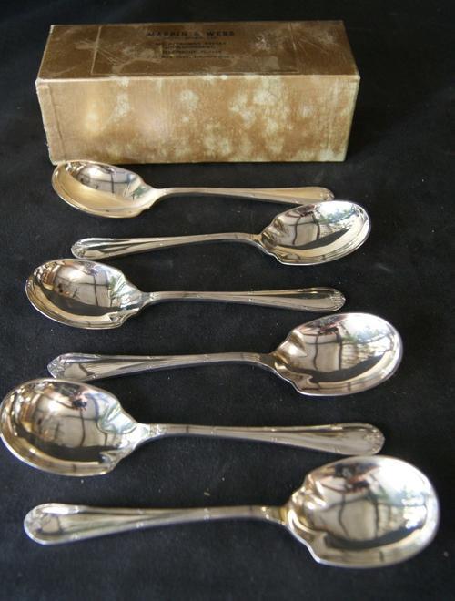 Mappin & Webb Silver Plated Soup Spoons Louis XVI Pattern