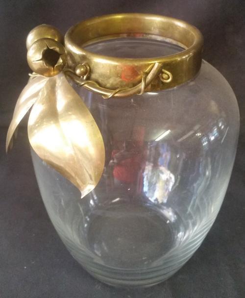 Vintage Brass Rimmed Large Vase