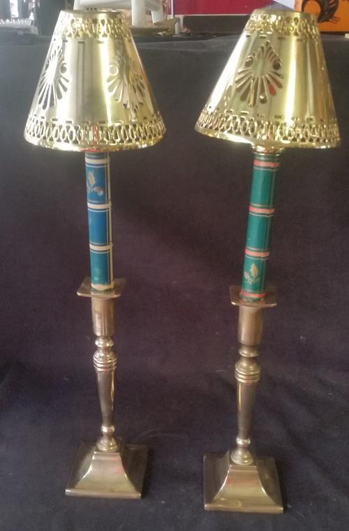 Vintage Tall Brass Candle Stick Holders with Shades